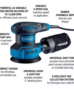 HERCULES 3 Amp 5 in. Random Orbital Palm Sander with Soft Start -Cheap Hercules Store 56458 W2