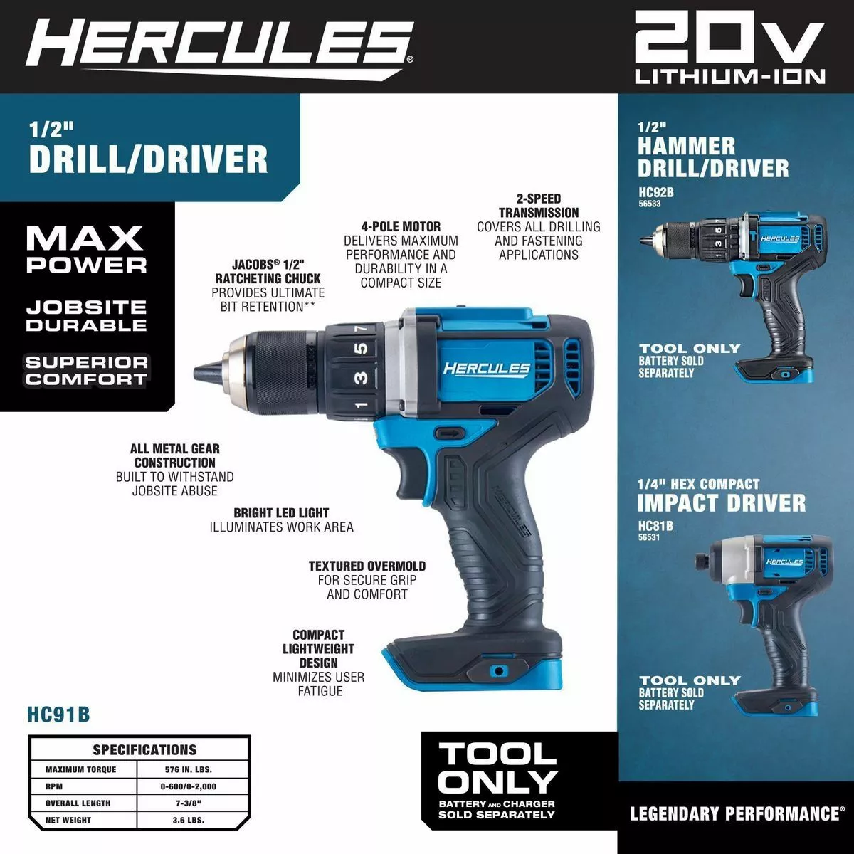 HERCULES 20V Cordless 1/2 in. Compact Drill/Driver - Tool Only 9 HERCULES 20V Cordless 1/2 in. Compact Drill/Driver - Tool Only - Image 7
