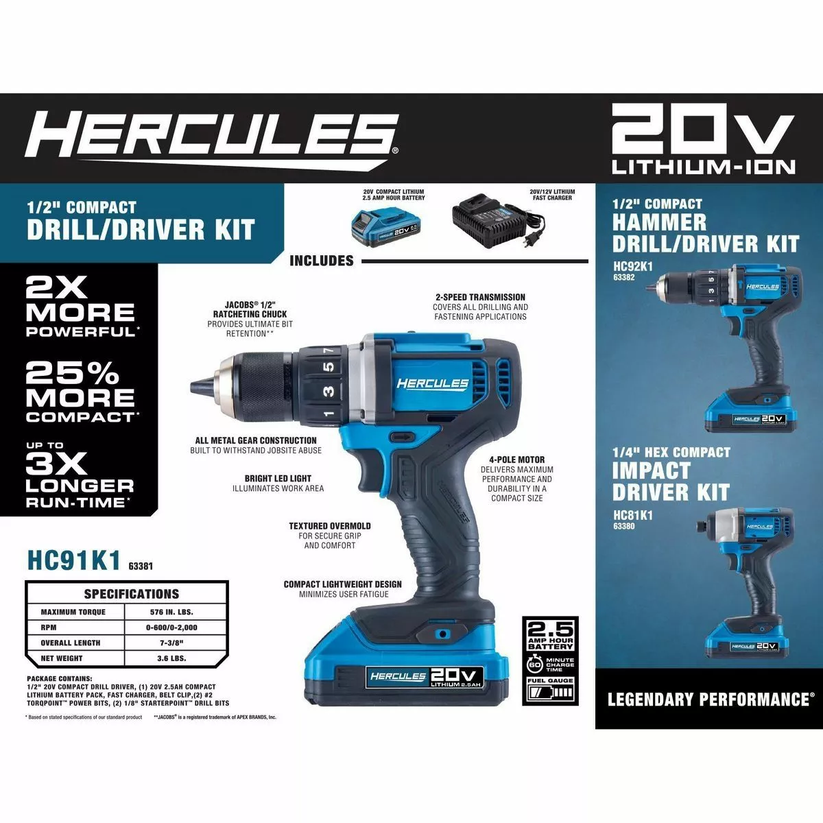 HERCULES 20V Cordless 1/2 in. Compact Drill/Driver - Tool Only 15 HERCULES 20V Cordless 1/2 in. Compact Drill/Driver - Tool Only - Image 13