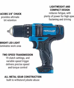 HERCULES 12V Cordless 3/8 in. Compact Drill/Driver - Tool Only -Cheap Hercules Store 56563 W2