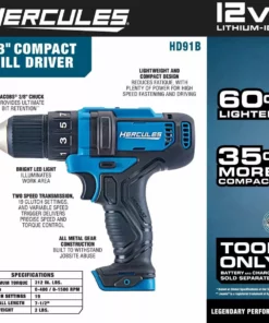 HERCULES 12V Cordless 3/8 in. Compact Drill/Driver - Tool Only -Cheap Hercules Store 56563 W2SS