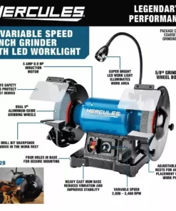 HERCULES 8 in. Variable Speed Bench Grinder with LED Worklight -Cheap Hercules Store 57285 W2SS
