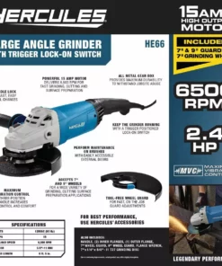 HERCULES 15 Amp 7 in./9 in. Trigger Grip Angle Grinder -Cheap Hercules Store 57363 W2SS