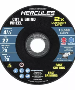 HERCULES 4-1/2 in. x 1/8 in. x 7/8 in. Type 27 Cut and Grind Wheel -Cheap Hercules Store 57454 W3