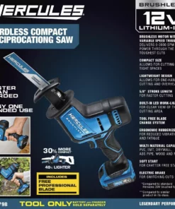 HERCULES 12V Brushless Cordless Compact Reciprocating Saw – Tool Only -Cheap Hercules Store 57719 W2SS