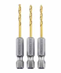 HERCULES 3/32 in. Impact Rated Hex Shank Titanium Drill Bit Set, 3 Piece -Cheap Hercules Store 64887 W3