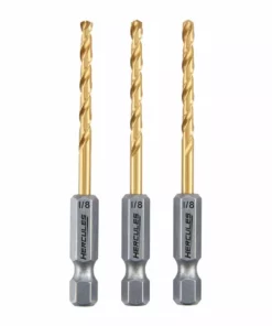 HERCULES 1/8 in. Impact Rated Hex Shank Titanium Drill Bit Set, 3 Piece