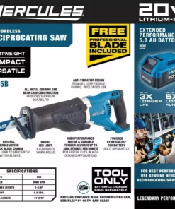 HERCULES 20V Cordless Reciprocating Saw - Tool Only -Cheap Hercules Store 64986 W2SS
